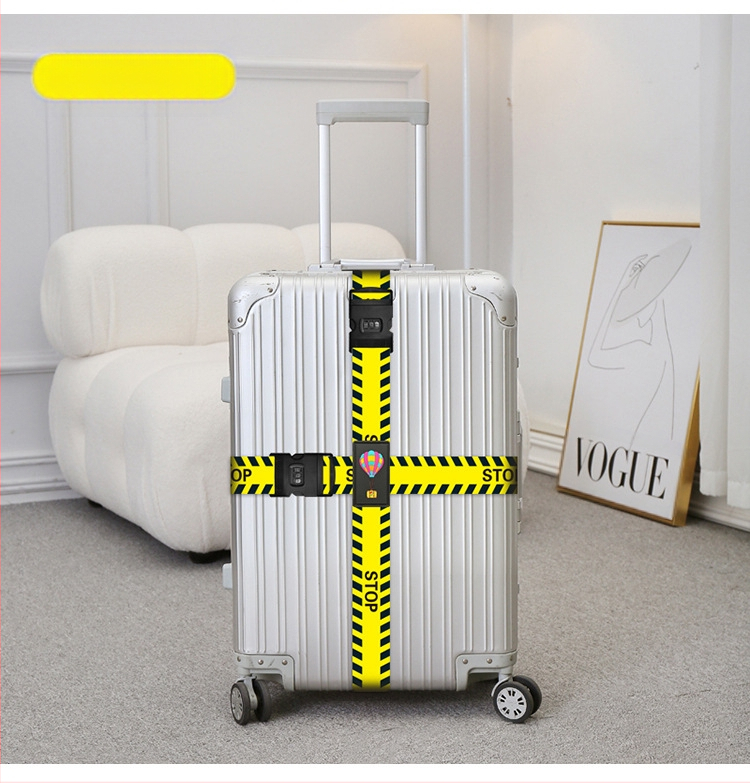 Kryžminė bagažo saugumo juosta su dvigubu slaptažodžio užraktu, sustiprintu tvirtinimu, poliesterio išilginio dryžių spaudinė juosta