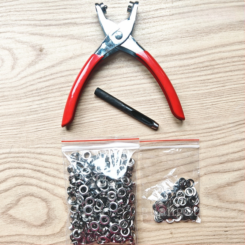 Метални клещи за глазки (eyelet pliers) — комплект с инструменти за монтаж; Материал: железо; Структура: Eyelet button; Приложение: обувки, шапки, раници, чанти, завеси