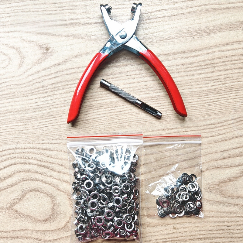 Метални клещи за глазки (eyelet pliers) — комплект с инструменти за монтаж; Материал: железо; Структура: Eyelet button; Приложение: обувки, шапки, раници, чанти, завеси