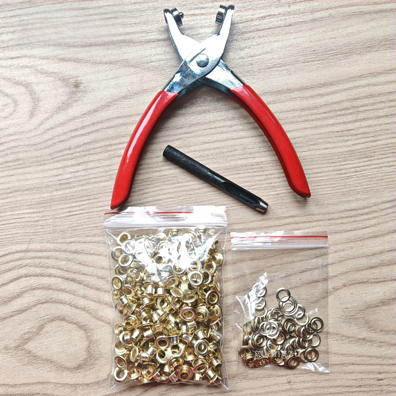 Метални клещи за глазки (eyelet pliers) — комплект с инструменти за монтаж; Материал: железо; Структура: Eyelet button; Приложение: обувки, шапки, раници, чанти, завеси
