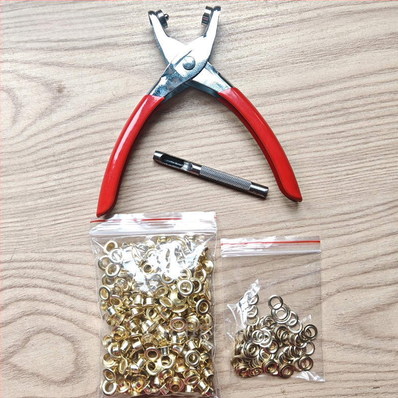 Метални клещи за глазки (eyelet pliers) — комплект с инструменти за монтаж; Материал: железо; Структура: Eyelet button; Приложение: обувки, шапки, раници, чанти, завеси