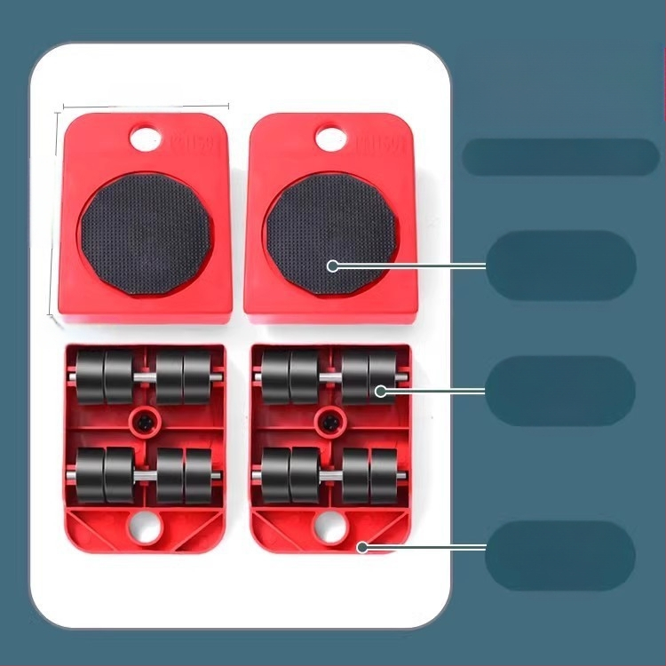 Költöztető eszköz háztartási gépek és bútorok számára — szénacél; egyszerű és modern design; alkalmas mosógépek, hűtőszekrények, kávéasztalok és ágyak mozgatására; ideális konyha, hálószoba és nappali használatra.