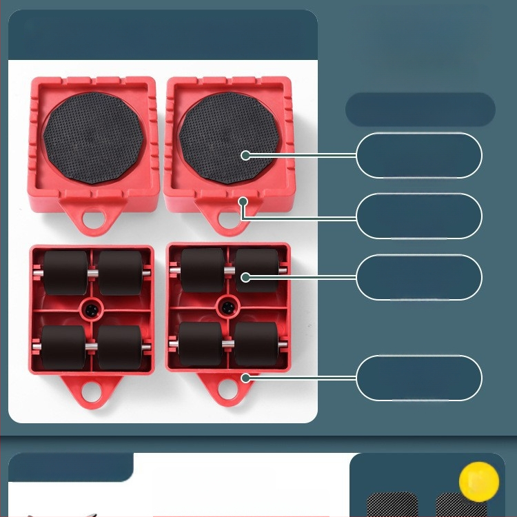 Költöztető eszköz háztartási gépek és bútorok számára — szénacél; egyszerű és modern design; alkalmas mosógépek, hűtőszekrények, kávéasztalok és ágyak mozgatására; ideális konyha, hálószoba és nappali használatra.