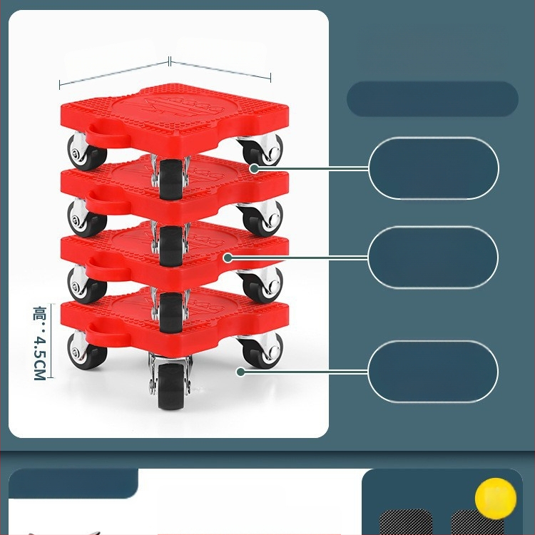 Költöztető eszköz háztartási gépek és bútorok számára — szénacél; egyszerű és modern design; alkalmas mosógépek, hűtőszekrények, kávéasztalok és ágyak mozgatására; ideális konyha, hálószoba és nappali használatra.