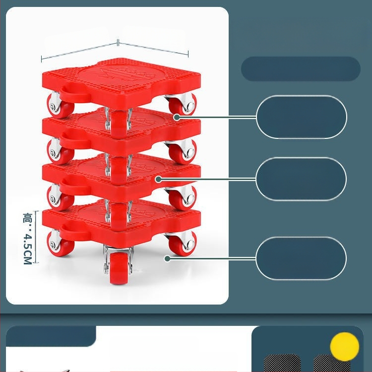 Költöztető eszköz háztartási gépek és bútorok számára — szénacél; egyszerű és modern design; alkalmas mosógépek, hűtőszekrények, kávéasztalok és ágyak mozgatására; ideális konyha, hálószoba és nappali használatra.