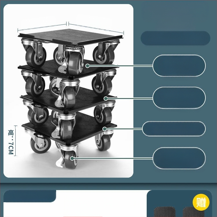 Költöztető eszköz háztartási gépek és bútorok számára — szénacél; egyszerű és modern design; alkalmas mosógépek, hűtőszekrények, kávéasztalok és ágyak mozgatására; ideális konyha, hálószoba és nappali használatra.