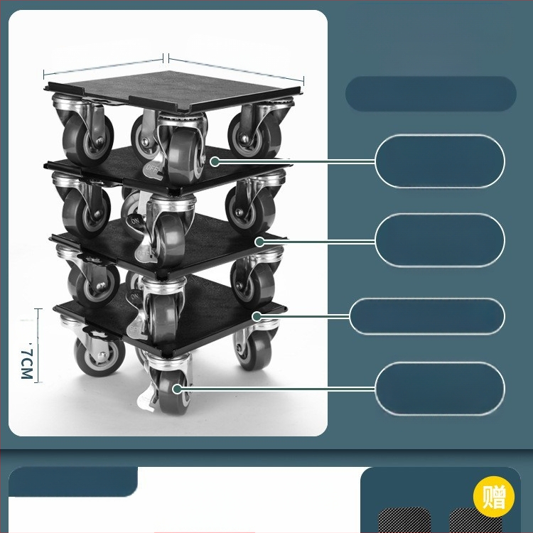 Költöztető eszköz háztartási gépek és bútorok számára — szénacél; egyszerű és modern design; alkalmas mosógépek, hűtőszekrények, kávéasztalok és ágyak mozgatására; ideális konyha, hálószoba és nappali használatra.