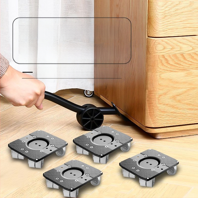 Költöztető eszköz háztartási gépek és bútorok számára — szénacél; egyszerű és modern design; alkalmas mosógépek, hűtőszekrények, kávéasztalok és ágyak mozgatására; ideális konyha, hálószoba és nappali használatra.