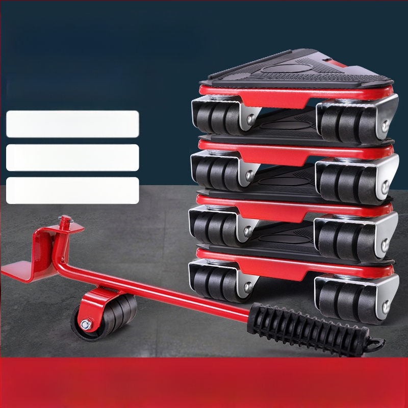 Költöztető eszköz háztartási gépek és bútorok számára — szénacél; egyszerű és modern design; alkalmas mosógépek, hűtőszekrények, kávéasztalok és ágyak mozgatására; ideális konyha, hálószoba és nappali használatra.