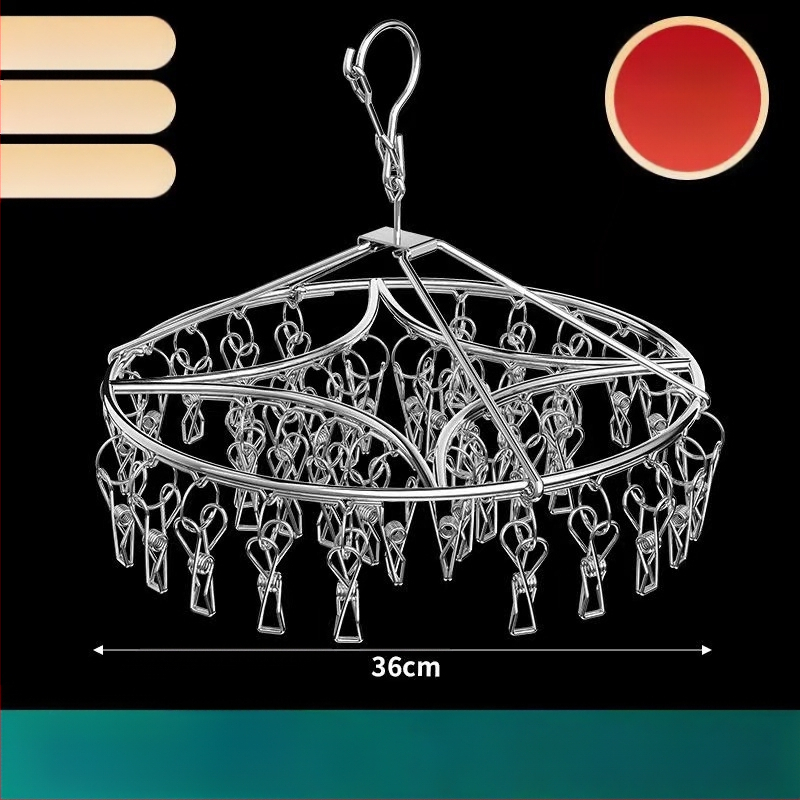 Nerūdijančio plieno kojinių džiovyklė, fiksuota, apvalios formos su klipų tipo laikikliais, modelis: Nerūdijančio plieno kojinių džiovyklė