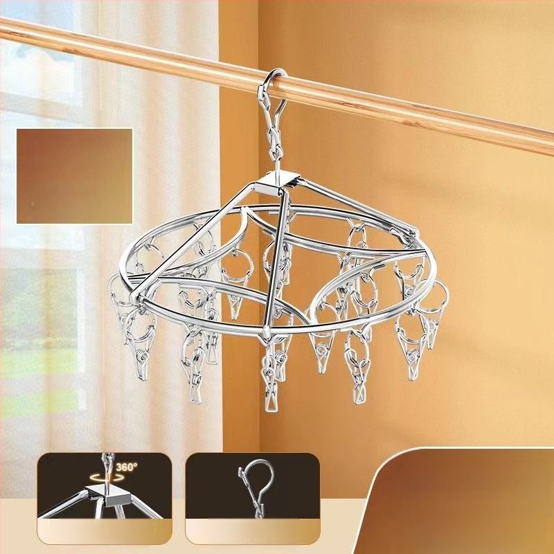 Nerūdijančio plieno kojinių džiovyklė, fiksuota, apvalios formos su klipų tipo laikikliais, modelis: Nerūdijančio plieno kojinių džiovyklė