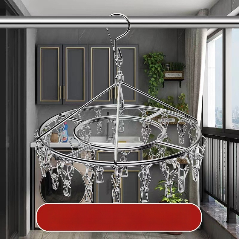 Nerūdijančio plieno kojinių džiovyklė, fiksuota, apvalios formos su klipų tipo laikikliais, modelis: Nerūdijančio plieno kojinių džiovyklė