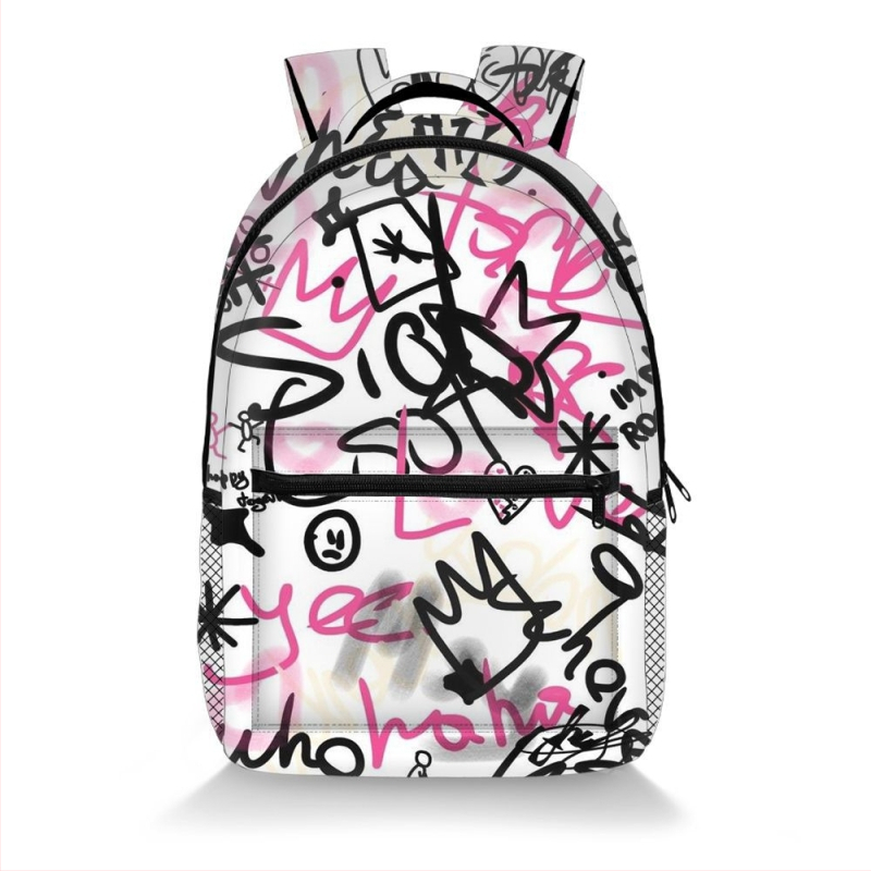 Graffiti mintás hátizsák poliészterből, légpárnás vállpántokkal, terheléscsökkentés és gerincvédelmet, középiskolás diákok számára