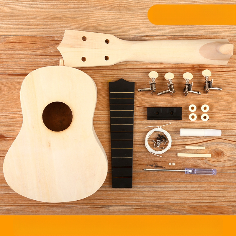 Medinis DIY ukulele komplektas vaikams — surenkamas muzikos instrumentas, prekė Xiao Caidi, skatina tėvų ir vaikų bendravimą
