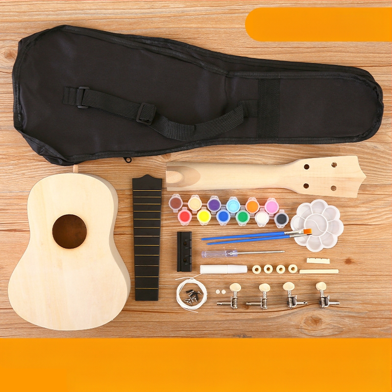 Medinis DIY ukulele komplektas vaikams — surenkamas muzikos instrumentas, prekė Xiao Caidi, skatina tėvų ir vaikų bendravimą