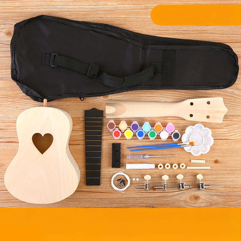 Medinis DIY ukulele komplektas vaikams — surenkamas muzikos instrumentas, prekė Xiao Caidi, skatina tėvų ir vaikų bendravimą