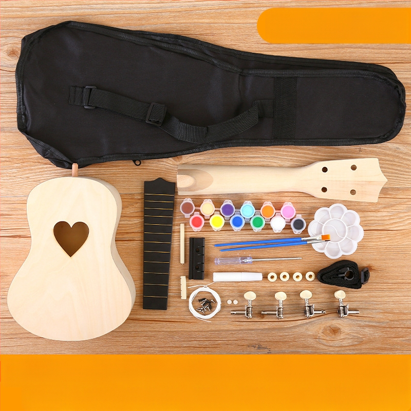 Medinis DIY ukulele komplektas vaikams — surenkamas muzikos instrumentas, prekė Xiao Caidi, skatina tėvų ir vaikų bendravimą