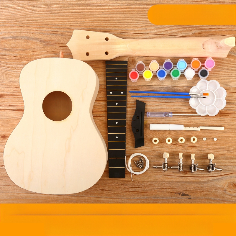 Medinis DIY ukulele komplektas vaikams — surenkamas muzikos instrumentas, prekė Xiao Caidi, skatina tėvų ir vaikų bendravimą