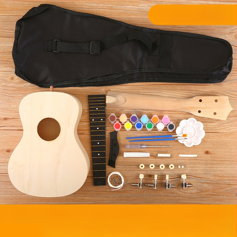 Medinis DIY ukulele komplektas vaikams — surenkamas muzikos instrumentas, prekė Xiao Caidi, skatina tėvų ir vaikų bendravimą