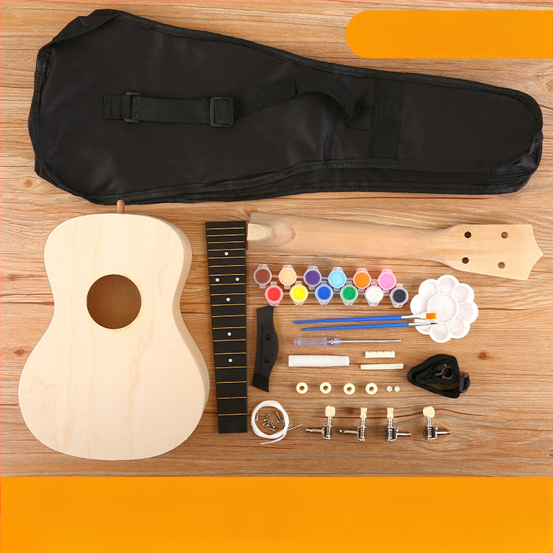 Medinis DIY ukulele komplektas vaikams — surenkamas muzikos instrumentas, prekė Xiao Caidi, skatina tėvų ir vaikų bendravimą
