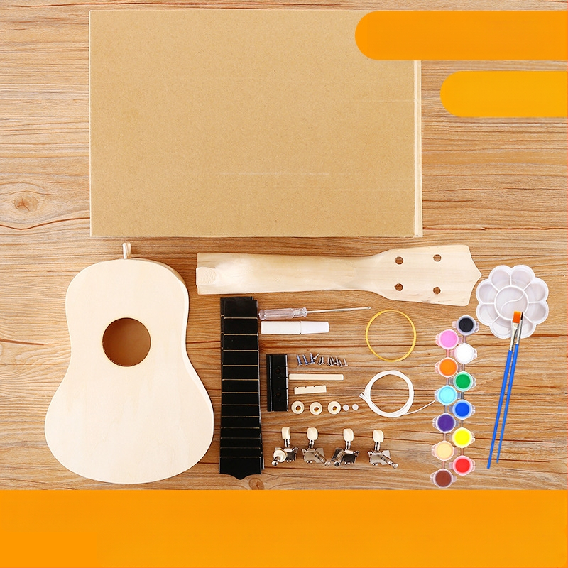 Medinis DIY ukulele komplektas vaikams — surenkamas muzikos instrumentas, prekė Xiao Caidi, skatina tėvų ir vaikų bendravimą
