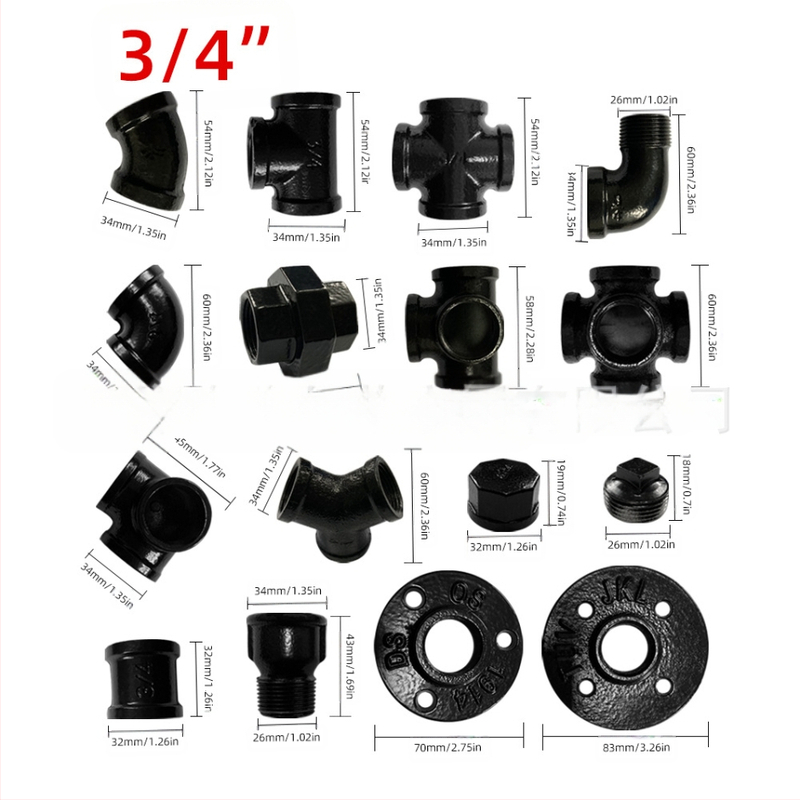 6 gab. cauruļu stiprinājumi plauktiem – dzelzs, ar vītni, retro rūpnieciskais stils, DIY mēbeļu dekors