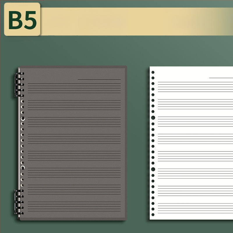 Sijin penkių linijų muzikos partitūrų knygelė su atsegamais lapais, modelis A5/B5, Lin Dao popierius, 60 lapų, 26 skylės