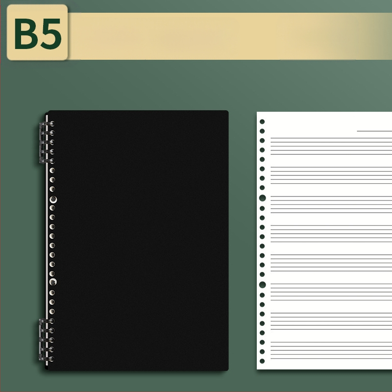 Sijin penkių linijų muzikos partitūrų knygelė su atsegamais lapais, modelis A5/B5, Lin Dao popierius, 60 lapų, 26 skylės