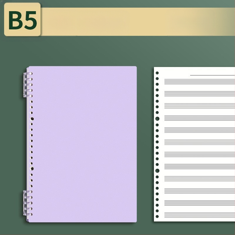 Sijin penkių linijų muzikos partitūrų knygelė su atsegamais lapais, modelis A5/B5, Lin Dao popierius, 60 lapų, 26 skylės