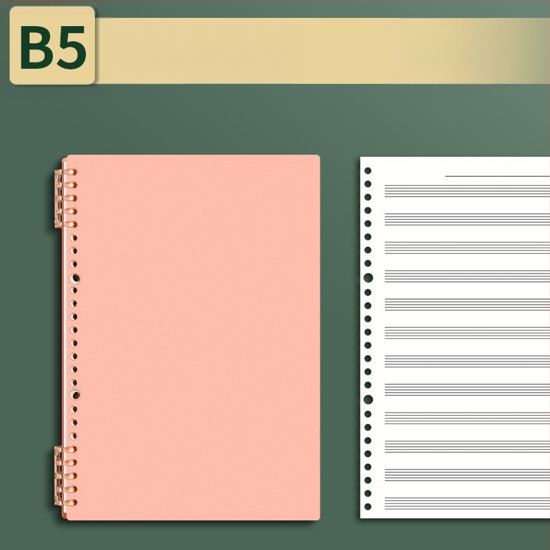 Sijin penkių linijų muzikos partitūrų knygelė su atsegamais lapais, modelis A5/B5, Lin Dao popierius, 60 lapų, 26 skylės