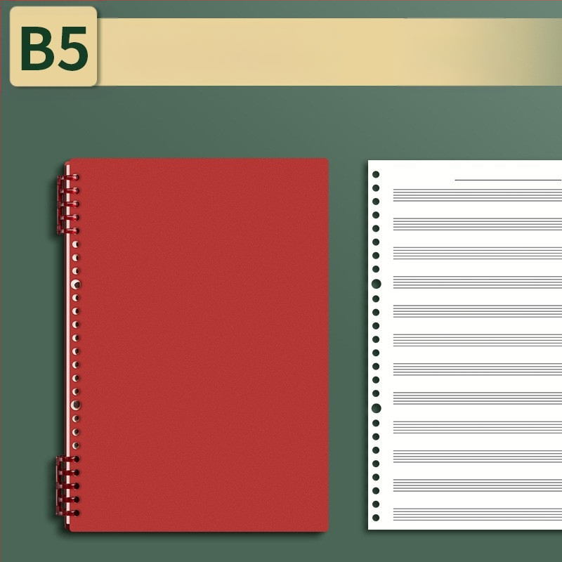 Sijin penkių linijų muzikos partitūrų knygelė su atsegamais lapais, modelis A5/B5, Lin Dao popierius, 60 lapų, 26 skylės