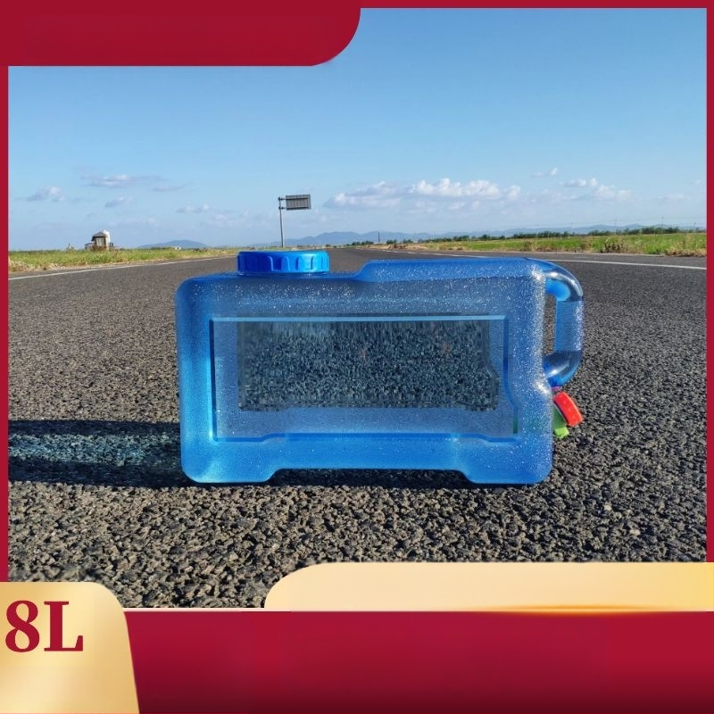 Kvadratinis vandens kibiras lauko kelionėms automobiliu, plastikinis, su čiaupu, plataus burnos atidarymu, vandens saugojimo talpa