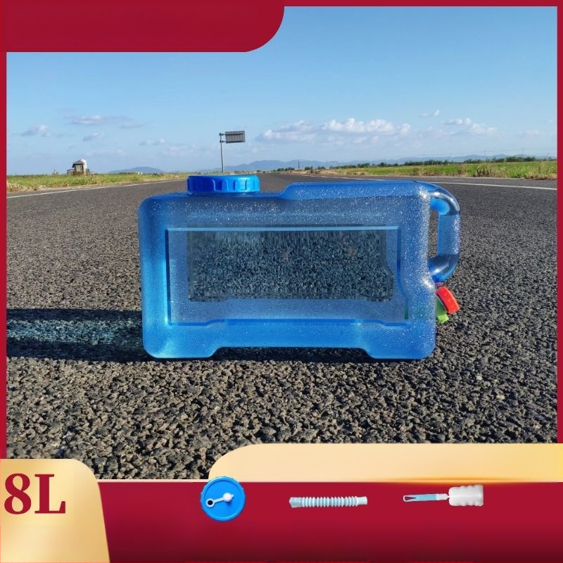 Kvadratinis vandens kibiras lauko kelionėms automobiliu, plastikinis, su čiaupu, plataus burnos atidarymu, vandens saugojimo talpa