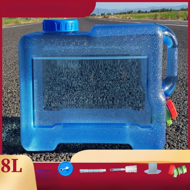 Kvadratinis vandens kibiras lauko kelionėms automobiliu, plastikinis, su čiaupu, plataus burnos atidarymu, vandens saugojimo talpa