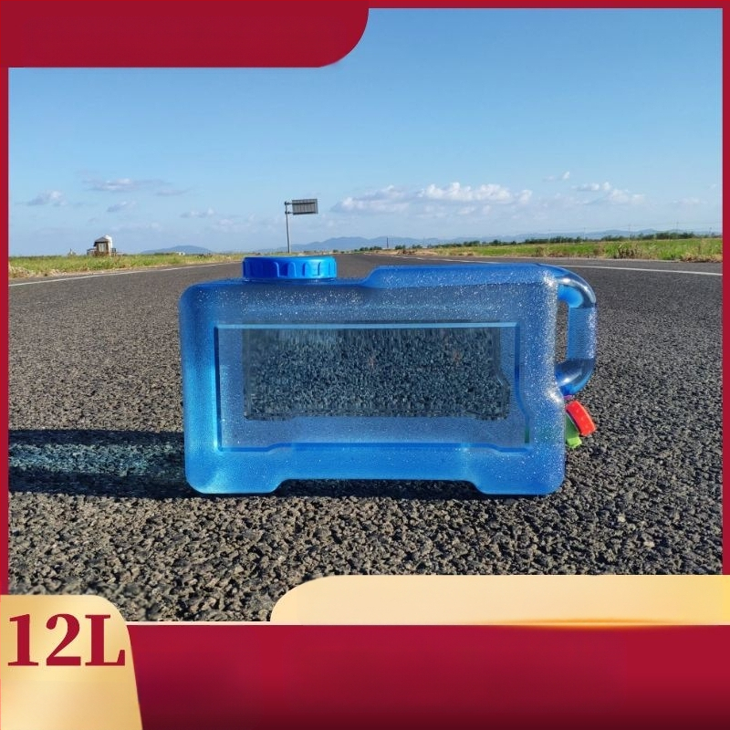 Kvadratinis vandens kibiras lauko kelionėms automobiliu, plastikinis, su čiaupu, plataus burnos atidarymu, vandens saugojimo talpa