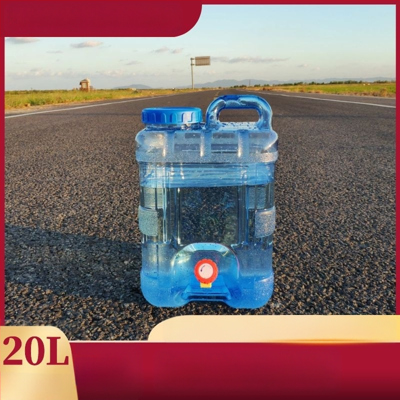 Kvadratinis vandens kibiras lauko kelionėms automobiliu, plastikinis, su čiaupu, plataus burnos atidarymu, vandens saugojimo talpa