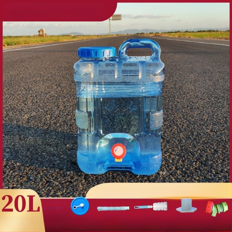 Kvadratinis vandens kibiras lauko kelionėms automobiliu, plastikinis, su čiaupu, plataus burnos atidarymu, vandens saugojimo talpa