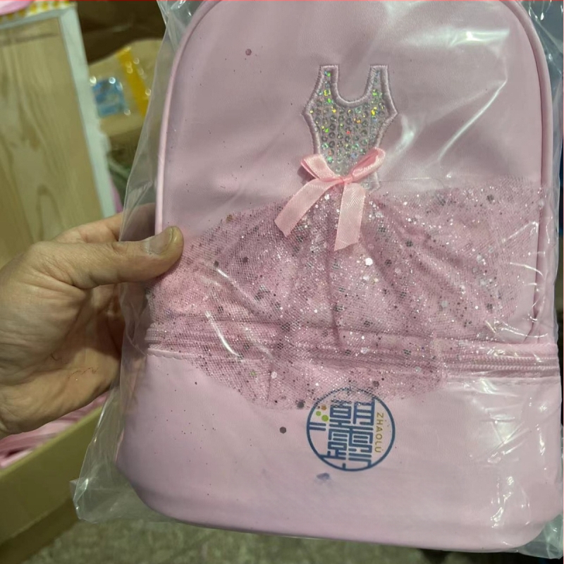 Vaikų šokių sporto krepšys, PU oda, atspari vandeniui, modelis 023-1, gėlių raštas, vidaus sportui