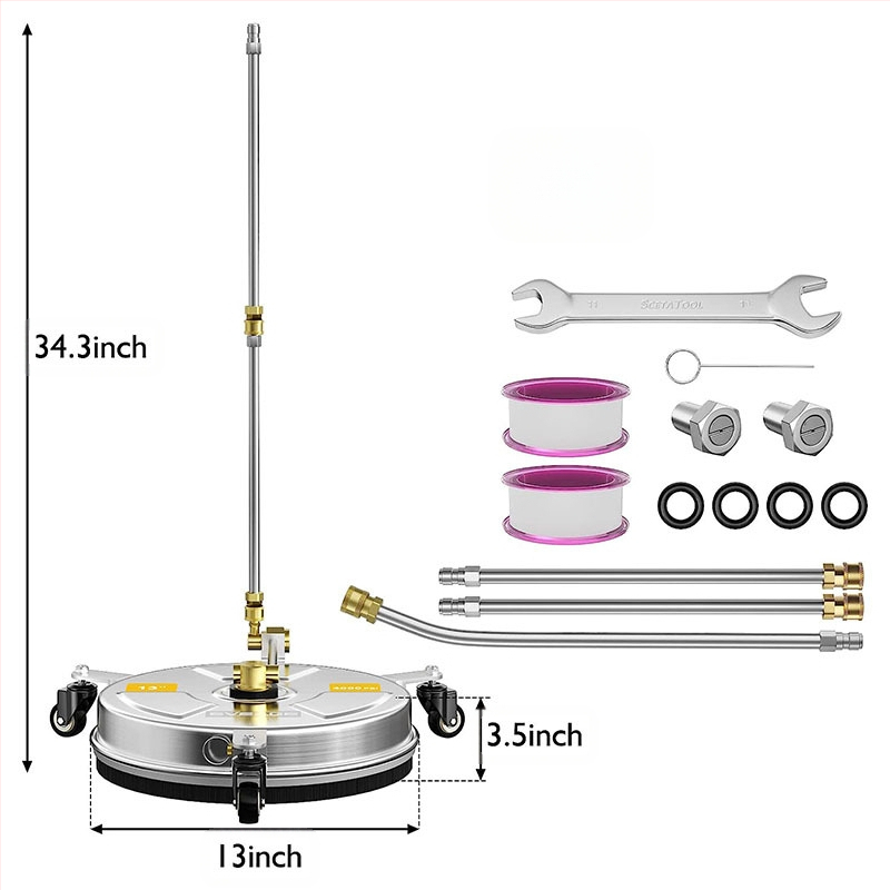 Aukšto slėgio ploviklis iš nerūdijančio plieno, dviejų funkcijų reguliuojamas šasijui ir grindims, varinė galvutė, nerūdijančio plieno rankena, 4000 psi, purškimo atstumas 10 m