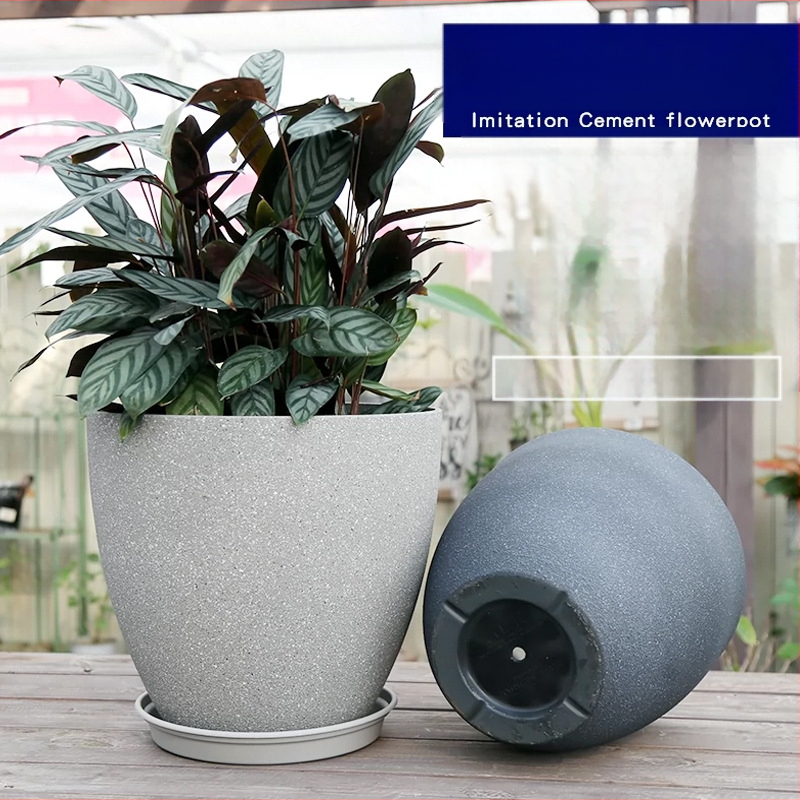 Gėlių vazonas iš dervos, kvėpuojantis, atsparus korozijai ir patvarus; tinkamas stalui ar grindims.