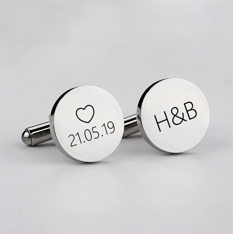 Apvalūs veidrodiniai nerūdijančio plieno prancūziški rankogalių segtukai su graviravimu