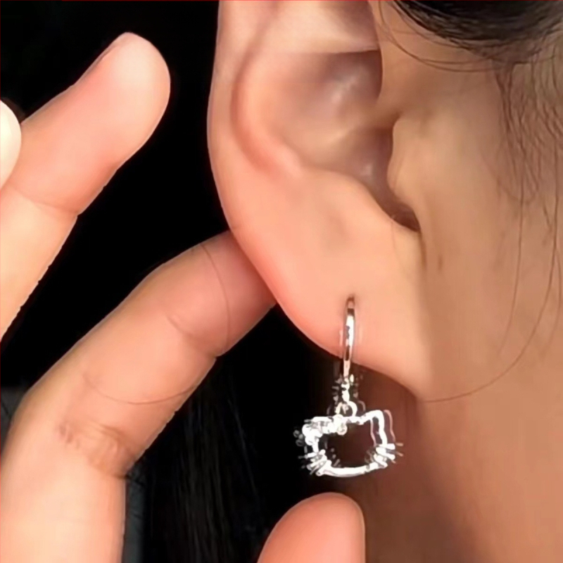 Auskarai — japonų/korėjiečių katės ausų dizainas, lydinys, elektroplatingas, 2024 m. vasaros leidimas