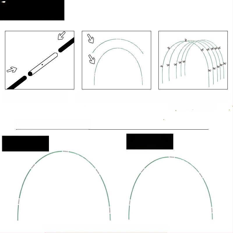 Rinkinys pluošto stiklo ir nerūdijančio plieno strypų sodo šiltnamio arkinei laikiklei (plastiku dengtos pluošto strypai)