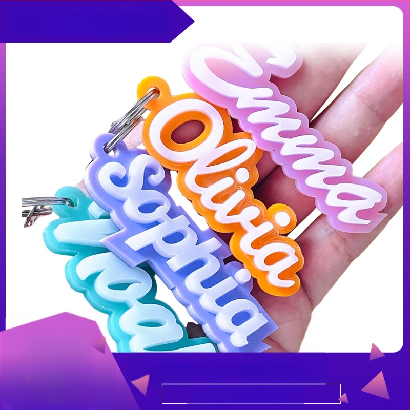 Εξατομικευμένο ακρυλικό μπρελόκ κλειδιών για σακίδιο και τάπερ φαγητού — χαραγμένο όνομα, εκτυπωμένο λογότυπο, μινιμαλιστικό ρετρό στυλ