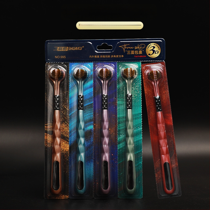 Brush Cool trijų šonų dantų šepetėlis, modelis 995, rankinis, 5 vnt., liežuvio skrapiklis