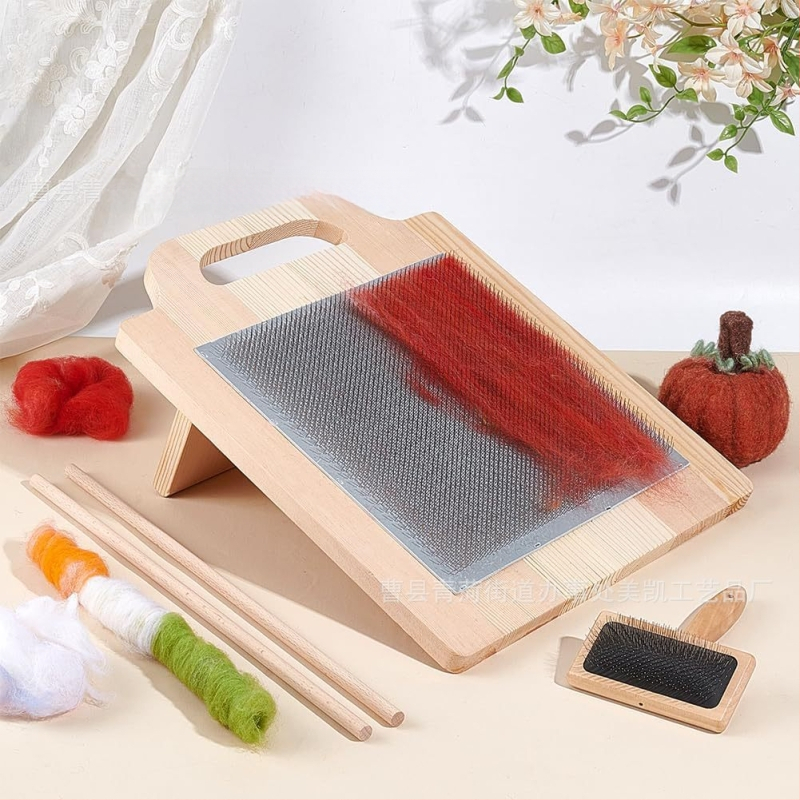 Nešiojamas medinės vilnos pluošto komplektas niansų maišymui, verpimui ir šukavimui – siuvimo mašinos priedai; kūrybingas minimalistinis stilius; galima pritaikyti.