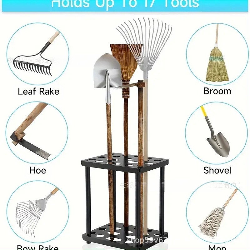 Μεταλλική ραφιέρα αποθήκευσης εργαλείων με επίστρωση πούδρας για γκαράζ/εξωτερική χρήση, θέσεις για φτυάρι και σκούπα