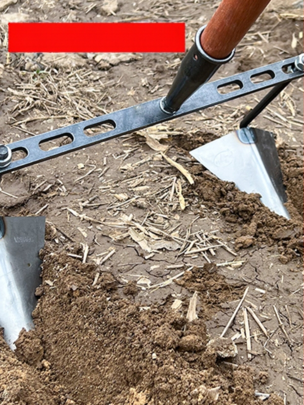 Nastaviteľná trojuholníková motyka pre tvorbu priekop; uvoľňovanie pôdy a kopanie