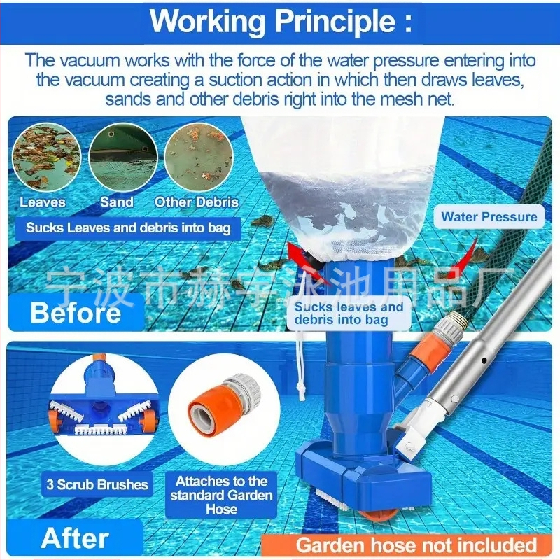 Обновен инструмент за подводно всмукване на замърсявания в басейн с 4 алуминиеви пръти