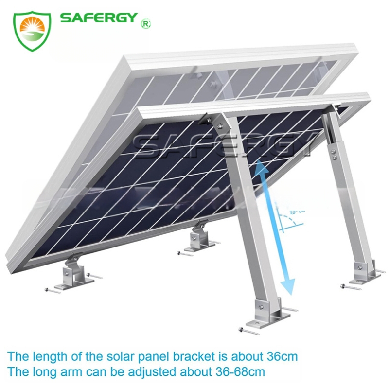 Reguliuojamas saulės modulių laikiklis metalo stogui su priekyje ir gale esančiomis kojomis; aliuminio lydinys; 15–30° kampas; anoduotas; svoris 4 kg